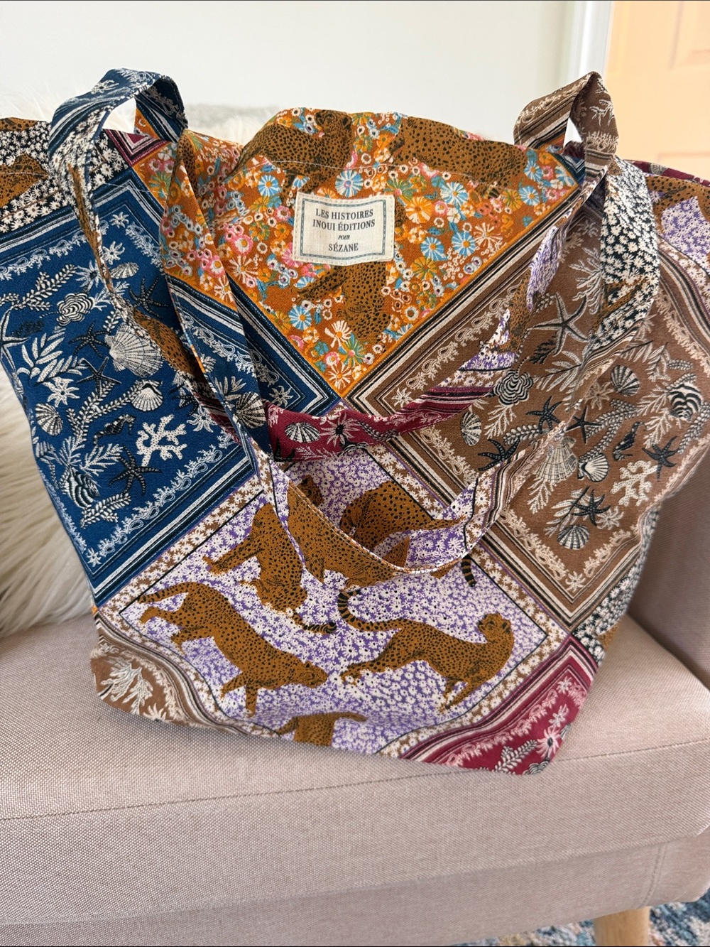 Sezane x Les Histoires Inouï Editions Patchwork Print Tote Bag - Multicolor
